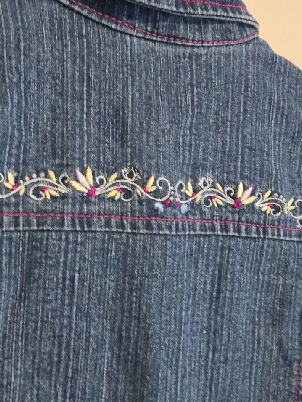 Disney Tinkerbell Girls Blue Denim Jacket with Pink Lace Trim and